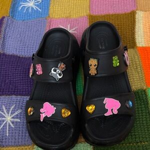 CROCS Black Sandals with Colorful Charm